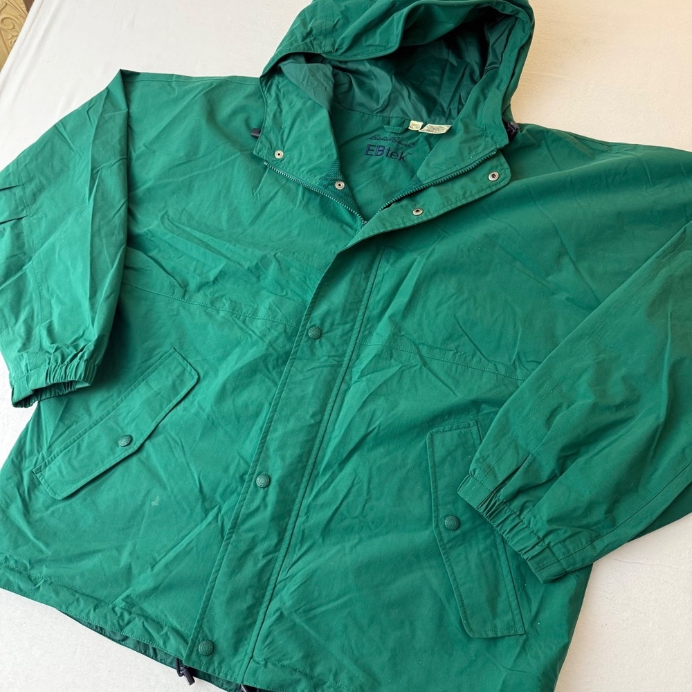 Eddie Bauer EBtek Mens XL Green Hooded Rain Jacket Sympatex Vintage 23701 - Picture 12 of 16